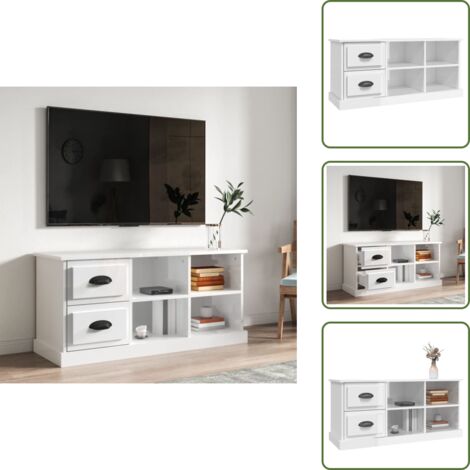 Muebles decorativos - vidaXL Mueble de TV madera contrachapada blanco brillo 102x35,5x47,5cm - Soporte de TV