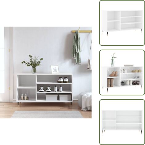 Muebles decorativos - vidaXL Mueble zapatero madera contrachapada blanco brillo 102x36x60 cm - Armario para zapatos