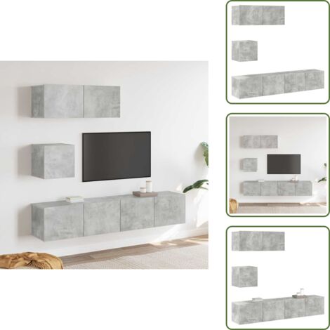 Muebles decorativos - vidaXL Set de muebles de TV 4 pzas madera contrachapada gris hormigón - Almacenamiento de TV