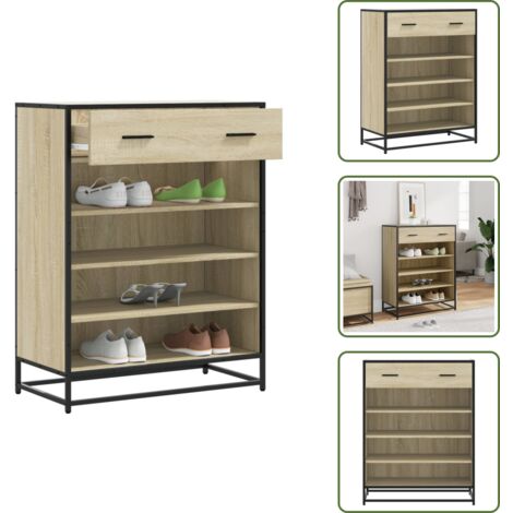 Muebles decorativos - vidaXL Zapatero de madera y metal roble Sonoma 75x38x97,5 cm - Estantes para zapatos