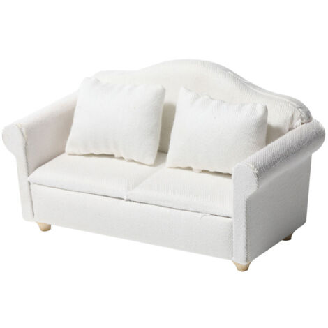 Muebles en miniatura para una casa de muñecas a escala 1:12: sofá de tela blanca, modelo de 3 piezas.