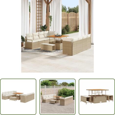 Muebles exteriores -  Conjunto de sofá de jardín Beige y Crema 100 x 100 x 71 cm