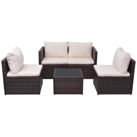 Muebles exteriores - vidaXL Set muebles de jardín 5 piezas y cojines ratán sintético marrón - Sofás de jardín