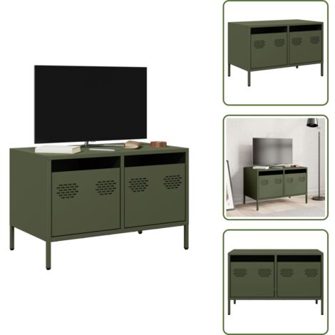 Muebles industriales - vidaXL Mueble para TV acero laminado en frío verde oliva 68x39x43,5 cm - Almacenamiento para TV