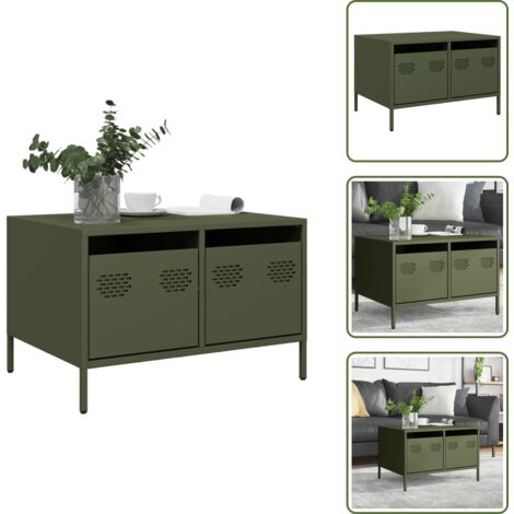 Muebles industriales - vidaXL Mueble para TV acero laminado en frío verde oliva 68x50x43,5 cm - Almacenamiento para TV