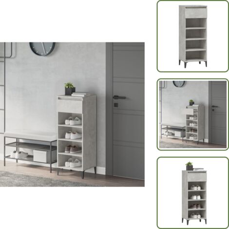 Muebles industriales - vidaXL Mueble zapatero madera contrachapada gris hormigón 40x36x105 cm - Muebles de almacenamiento
