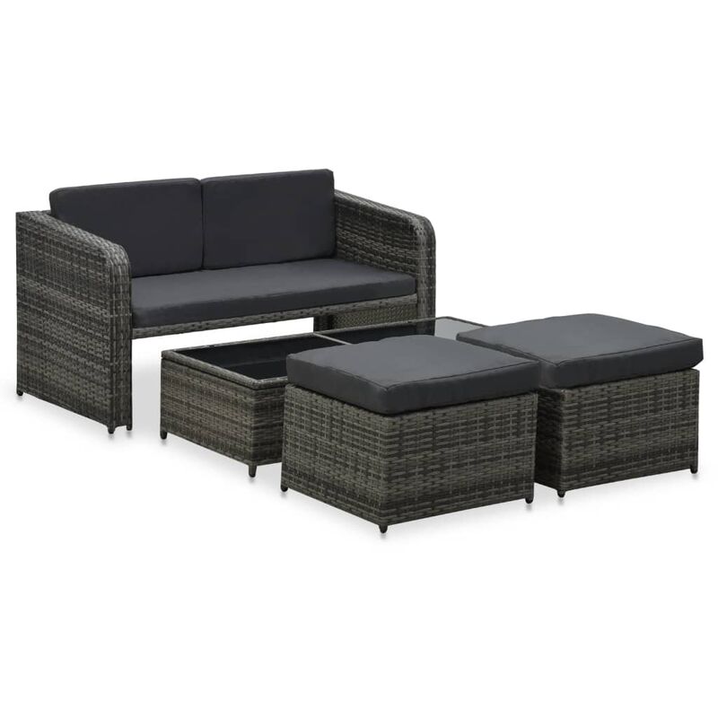 

vidaXL Muebles jardín 4 pzas y cojines ratán sintético gris antracita - Antracita