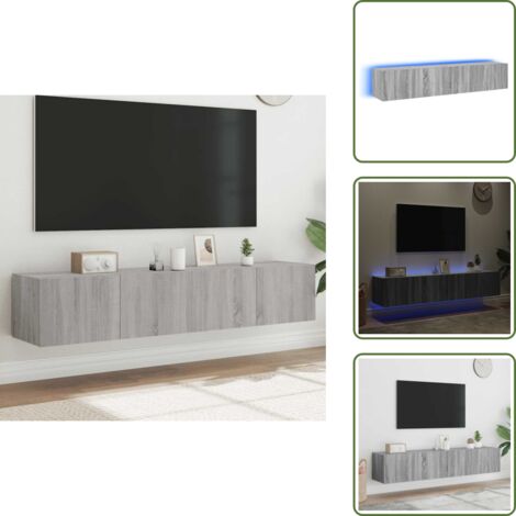 Muebles LED - vidaXL Muebles TV de pared con luces LED 2 uds gris Sonoma 80x35x31 cm - Muebles de pared con luces