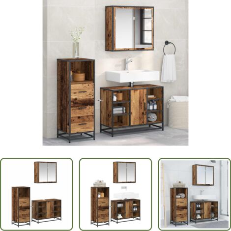 Muebles modernos -  Juego de muebles de baño con cajón 3 pcs Madera envejecida