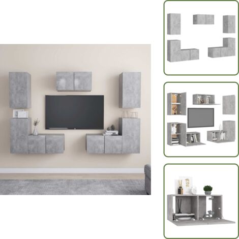 Muebles modernos - vidaXL Juego de muebles de salón 7 piezas gris hormigón - Almacenamiento