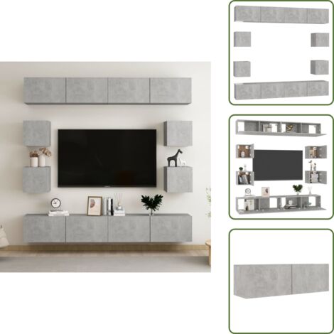 Muebles modernos - vidaXL Juego de muebles de salón 8 piezas gris hormigón - Almacenamiento