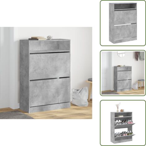 Muebles modernos - vidaXL Mueble zapatero 2 cajones abatibles gris hormigón 80x34x116 cm - Muebles de almacenamiento