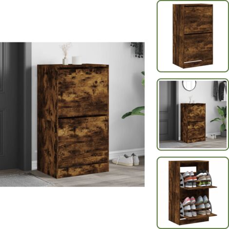 Muebles modernos - vidaXL Mueble zapatero 2 cajones abatibles roble ahumado 60x42x108 cm - Muebles para dormitorio