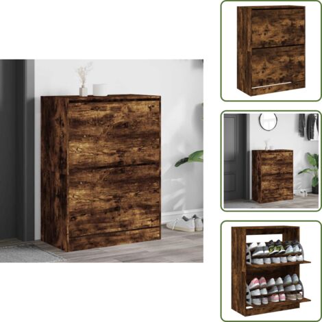 Muebles modernos - vidaXL Mueble zapatero 2 cajones abatibles roble ahumado 80x42x108 cm - Muebles para dormitorio