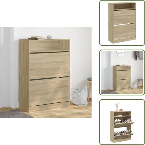 Muebles modernos - vidaXL Mueble zapatero 2 cajones abatibles roble Sonoma 80x34x116 cm - Muebles de almacenamiento