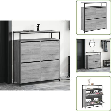 Muebles modernos - vidaXL Mueble zapatero 4 cajones abatibles gris Sonoma 100x34x112 cm - Muebles de madera