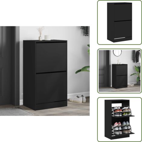 Muebles modernos - vidaXL Mueble zapatero con 2 cajones abatibles negro 60x42x108 cm - Muebles de madera