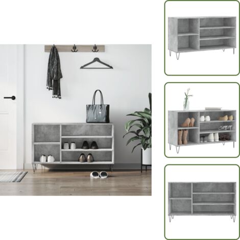 Muebles modernos - vidaXL Mueble zapatero madera contrachapada gris hormigón 102x36x60 cm - Muebles decorativos