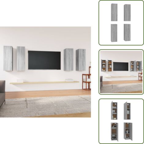 Muebles modernos - vidaXL Muebles TV 4 uds madera contrachapada gris Sonoma 30,5x30x90 cm - Madera contrachapada