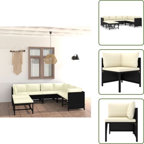 Muebles modulares - vidaXL Set de muebles de jardín 8 pzas y cojines ratán sintético negro - Muebles de jardín para exteriores