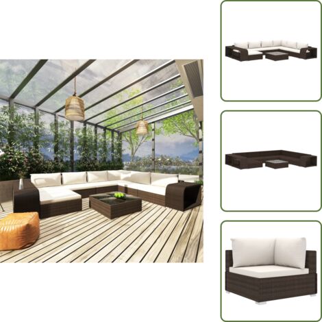 Muebles modulares - vidaXL Set muebles de jardín 10 pzas y cojines ratán sintético marrón - Ratán sintético