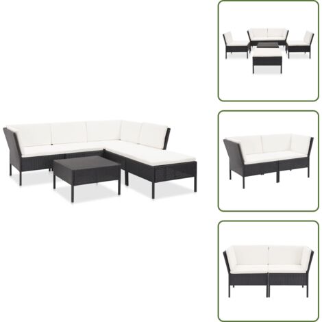 Muebles modulares - vidaXL Set muebles de jardín 6 piezas y cojines ratán sintético negro - Ratán sintético