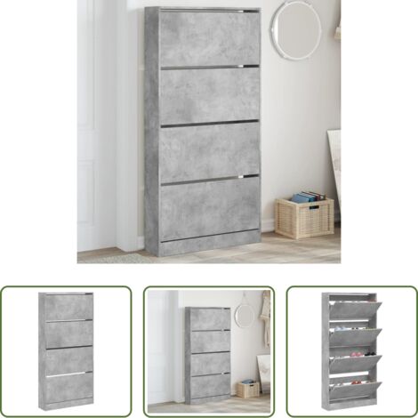 Muebles para dormitorio -  Mueble zapatero 4 cajones abatibles gris hormigón 80x21x163,5cm