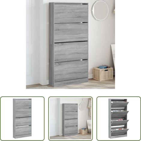 Muebles para dormitorio -  Mueble zapatero 4 cajones abatibles gris Sonoma 80x21x163,5 cm