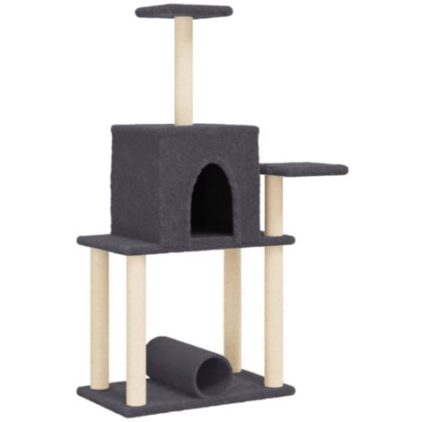 Muebles para gatos, torre, juguete para escalar, rascador, plataforma de escalada con postes rascadores de sisal oscuro, 122 cm, gris 020022649