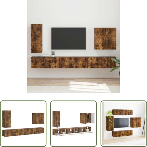 Muebles para pared -  Conjunto de mueble para TV de pared 6 pcs Roble ahumado