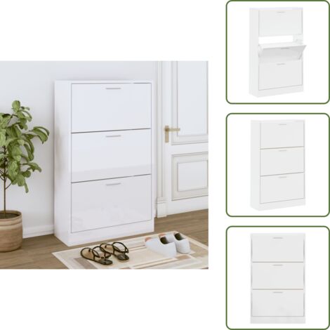 Muebles para pasillo - vidaXL Mueble zapatero madera contrachapada blanco brillo 63x24x103 cm - Muebles para recibidor