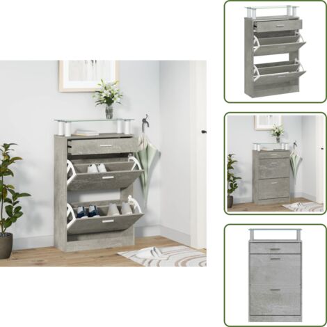 Muebles para pasillo - vidaXL Mueble zapatero madera contrachapada gris hormigón 63x24x104 cm - Muebles para recibidor