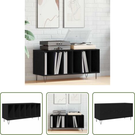 Muebles para sala -  Mueble para discos de vinilo Roble Negro 100 x 38 x 48 cm