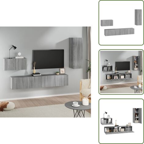 Muebles para sala - vidaXL Set de muebles para TV 4 pzas madera contrachapada gris Sonoma - Muebles para pared
