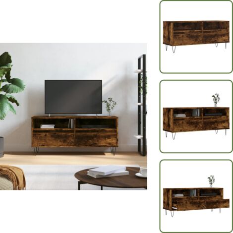 Muebles para salón - vidaXL Mueble de TV madera contrachapada roble ahumado 100x34,5x44,5cm - Muebles para dormitorio