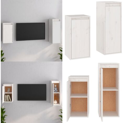 Muebles para TV 2 piezas madera maciza de pino blanco - Muebles para pared - Armario colgante