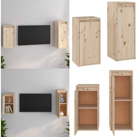 Muebles para TV 2 piezas madera maciza de pino - Muebles para pared - Armario colgante