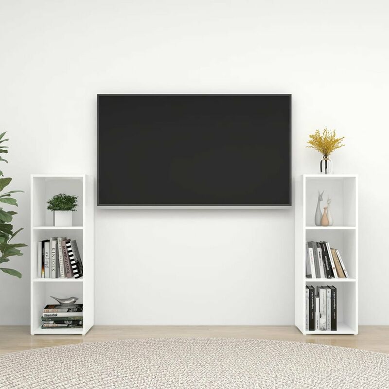 

Muebles para TV 2 uds aglomerado blanco 107x35x37 cm