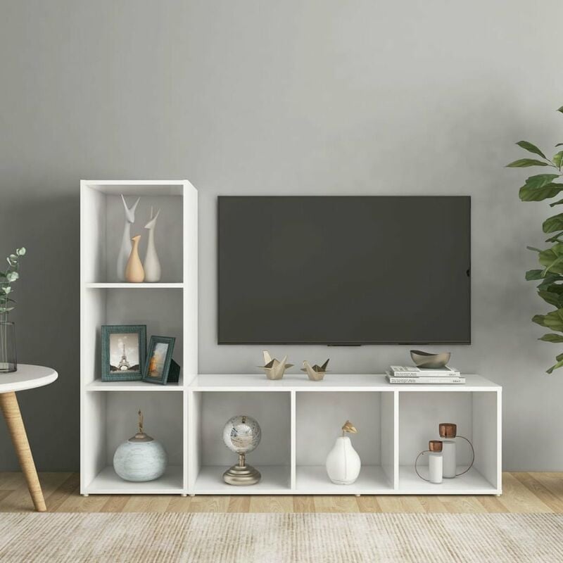 

Muebles para TV 2 uds aglomerado blanco 107x35x37 cm