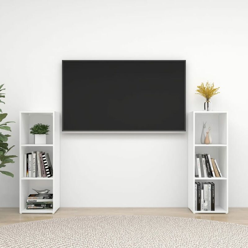 

Muebles para TV 2 uds aglomerado blanco brillante 107x35x37 cm