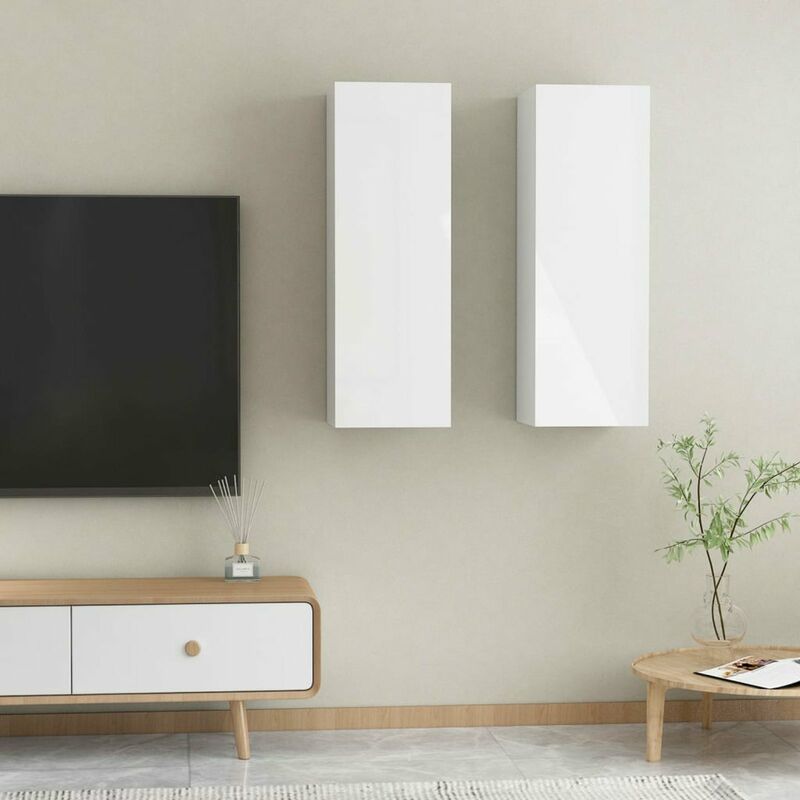 

Muebles para TV 2 uds aglomerado blanco brillante 30,5x30x90 cm