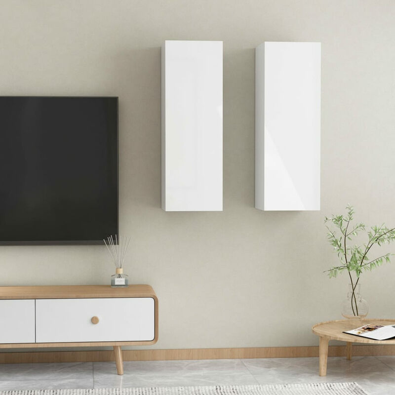 

Muebles para TV 2 uds aglomerado blanco brillante 30,5x30x90 cm