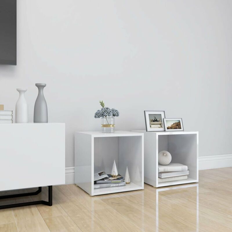 

Muebles para TV 2 uds aglomerado blanco brillante 37x35x37 cm
