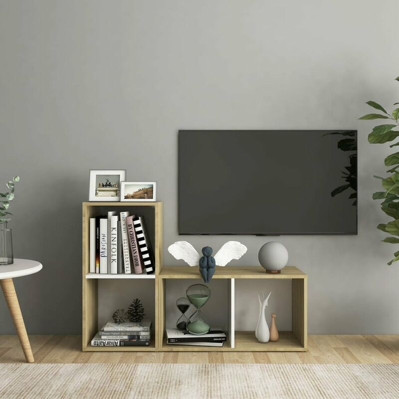 

Muebles para TV 2 uds aglomerado blanco y Sonoma 107x35x37cm