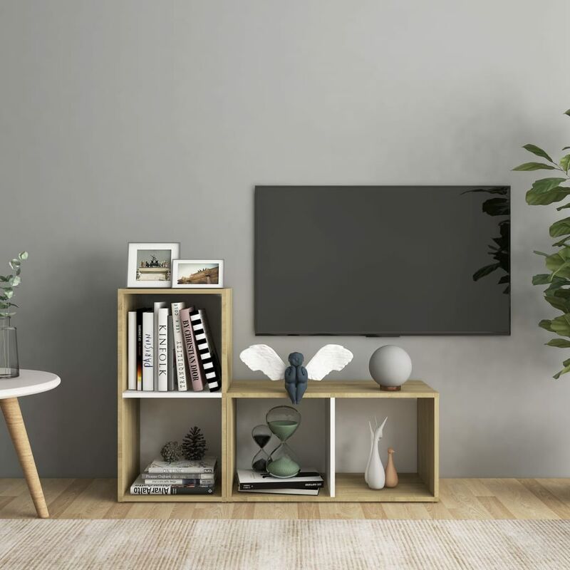 

Muebles para TV 2 uds aglomerado blanco y Sonoma 107x35x37cm