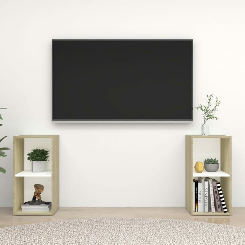 

Muebles para TV 2 uds aglomerado blanco y Sonoma 107x35x37cm