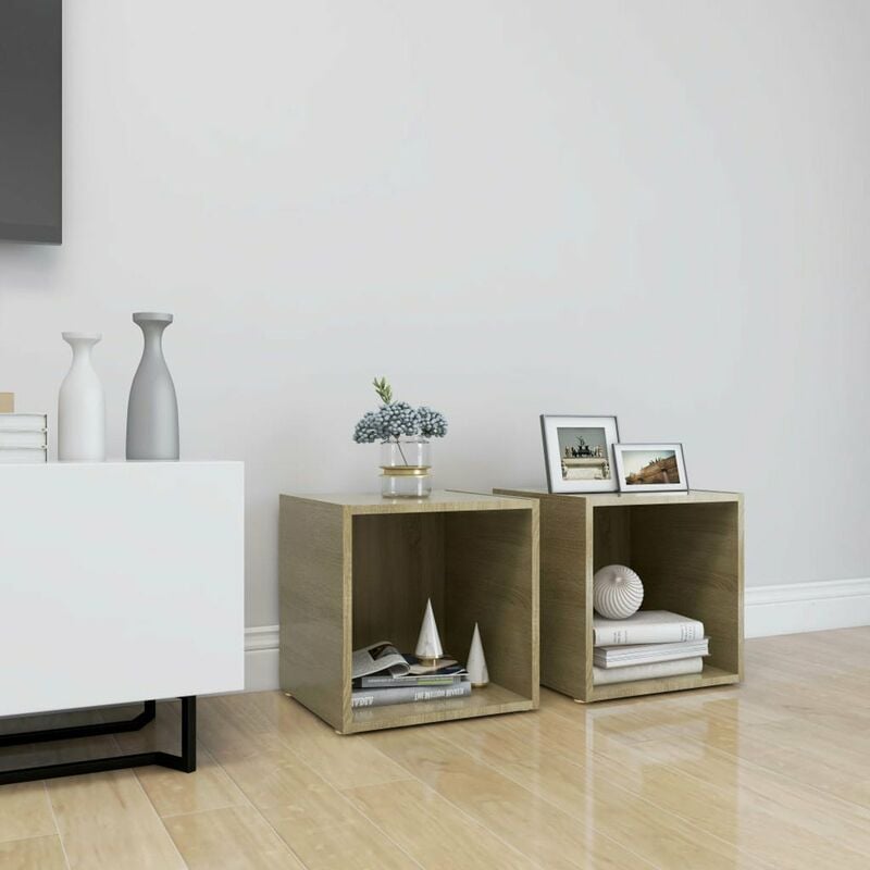 

Muebles para TV 2 uds aglomerado blanco y Sonoma 37x35x37 cm