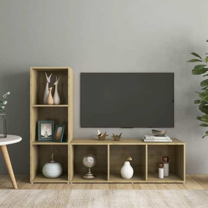 

Muebles para TV 2 uds aglomerado color roble Sonoma 107x35x37cm