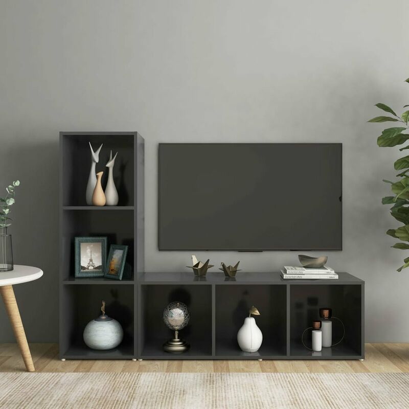 

Muebles para TV 2 uds aglomerado gris 107x35x37 cm