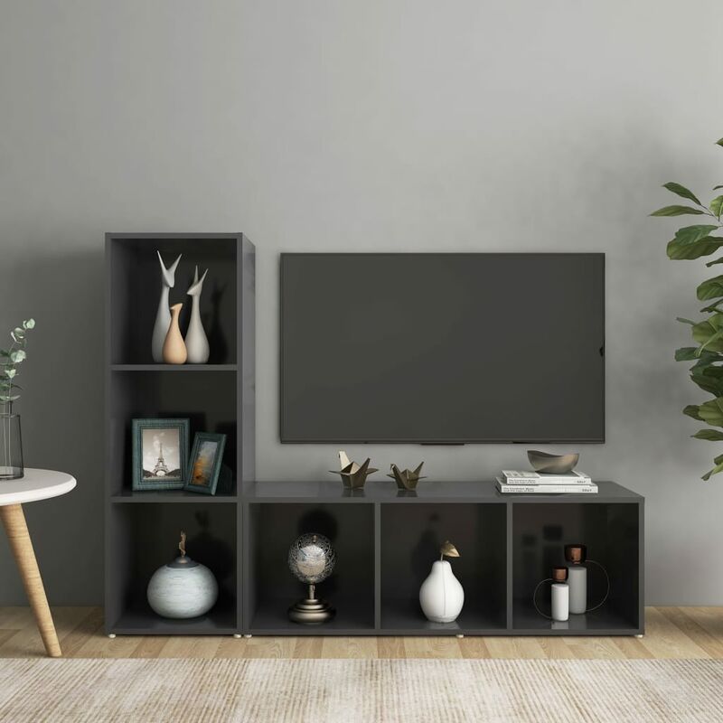 

Muebles para TV 2 uds aglomerado gris 107x35x37 cm